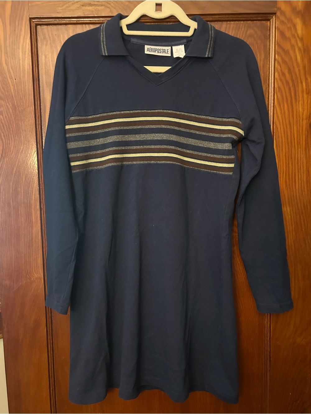 Vintage 90's Aeropostale Navy Rugby Striped Cotton Dress Polo Size Small